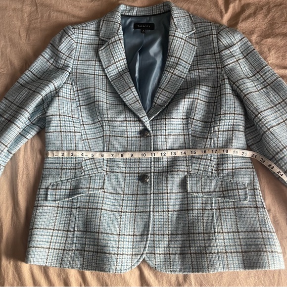 Talbots Wool Blend Shetland Classic Timeless Blue Plaid Pattern Blazer Size 16 - Picture 6 of 11
